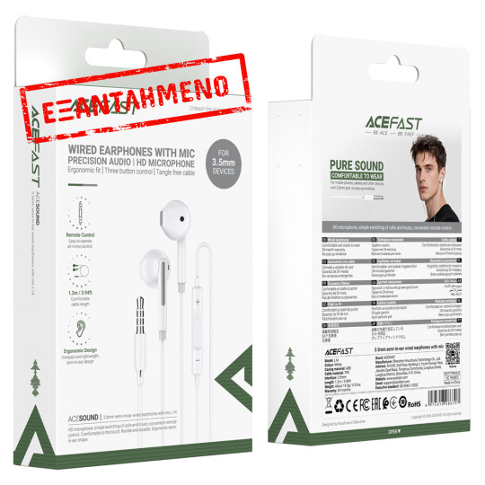 Hands Free Acefast L14 Earphones Stereo 3.5mm με Μικρόφωνο Λευκά 1.2m