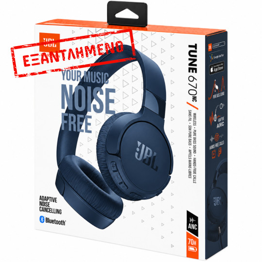 Bluetooth Ακουστικά Stereo JBL Tune 670NC Pure Bass Sound με ANC έως 70h Playtime και Quick Charge Μπλε