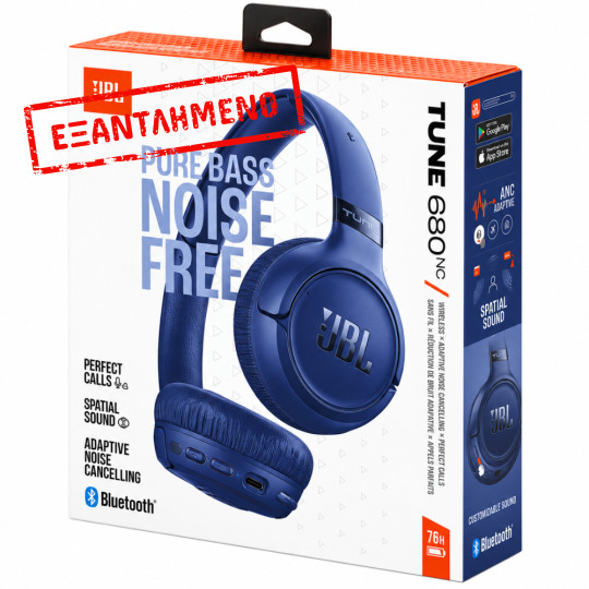 Bluetooth Ακουστικά Stereo JBL Tune 680NC Pure Bass Sound με ANC ΒΤ v6.0 έως 76h Playtime και Quick Charge Μπλε