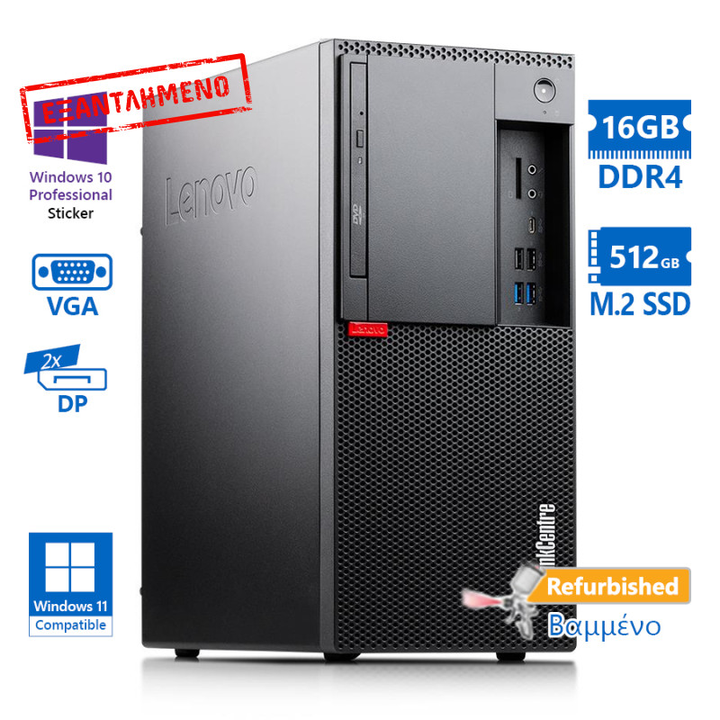 Lenovo M920t Tower i7-8700/16GB DDR4/512GB M.2 SSD/No ODD/10P Grade A+ Refurbished PC