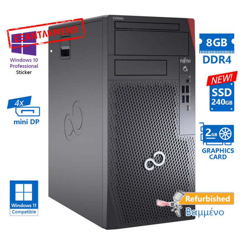 Fujitsu P7010 Tower i3-10100/8GB DDR4/240GB SSD New/No ODD/Quadro P620 (2GB)/10P Grade A+ Refurbishe