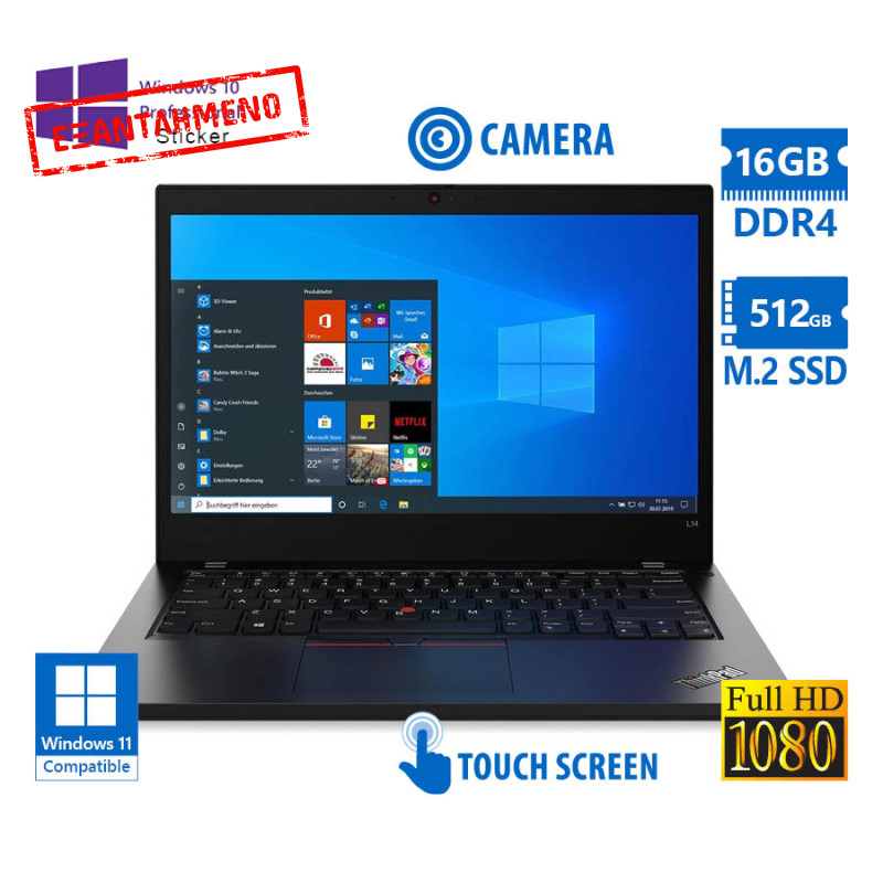 Lenovo (A-) ThinkPad T14 Gen 1 i7-10610U/14``FHD Touchscreen/16GB DDR4/512GB M.2 SSD/No ODD/Camera/1