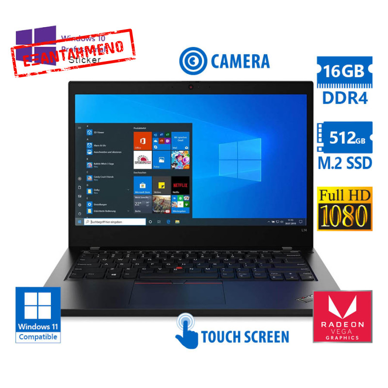 Lenovo (A-) ThinkPad T14 Gen 1 Ryzen 7 Pro 4750U/14”FHD Touchscreen/16GB DDR4/512GB M.2 SSD/w/Radeon