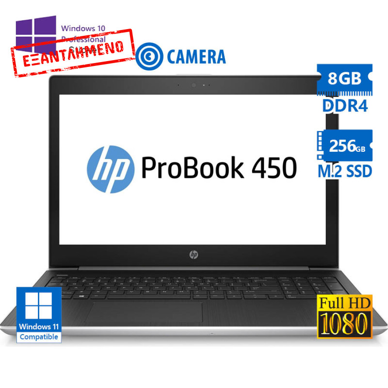 HP ProBook 450 G5 i7-8550U/15.6”FHD/8GB DDR4/256GB M.2 SSD/No ODD/Camera/10P Grade A Refurbished Lap