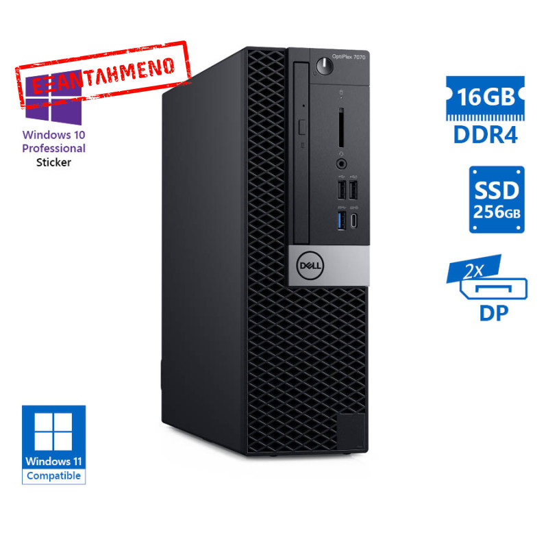 Dell 7070 SFF i5-8500/16GB DDR4/256GB SSD/No ODD/10P Grade A+ Refurbished PC
