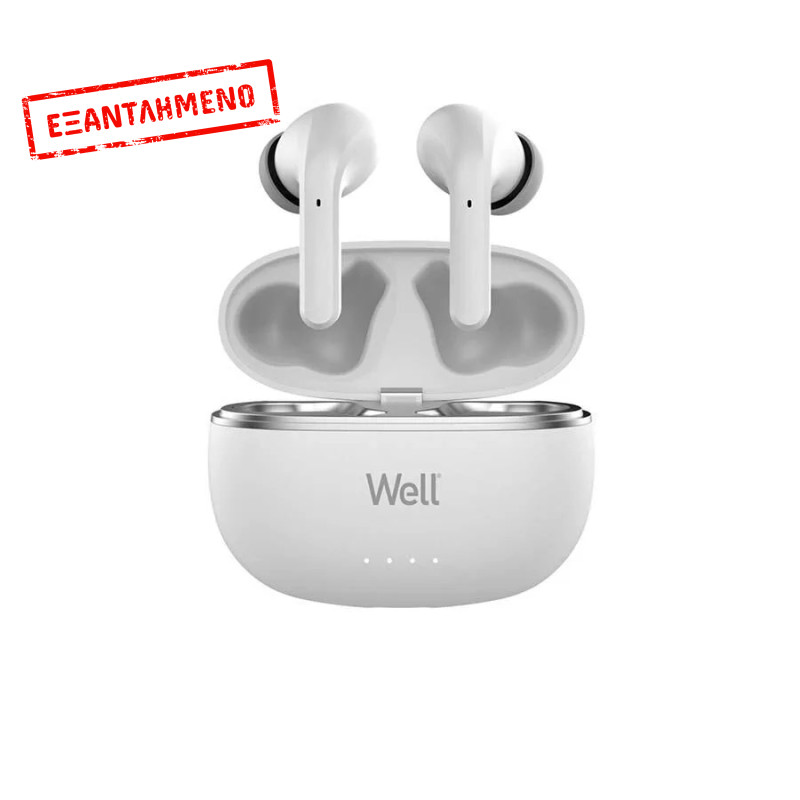 Ακουστικό In-ear Bluetooth Wireless earphones noice cancelling ANC,ENC με docking station λευκό Well Ακουστικό In-ear Bluetooth Wireless earphones noice cancelling ANC,ENC με docking station λευκό Well