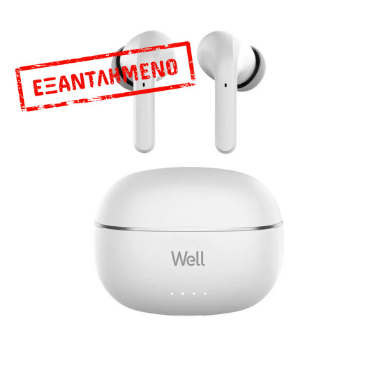 Ακουστικό In-ear Bluetooth Wireless earphones noice cancelling ANC,ENC με docking station λευκό Well Ακουστικό In-ear Bluetooth Wireless earphones noice cancelling ANC,ENC με docking station λευκό Well