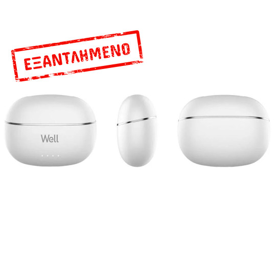 Ακουστικό In-ear Bluetooth Wireless earphones noice cancelling ANC,ENC με docking station λευκό Well Ακουστικό In-ear Bluetooth Wireless earphones noice cancelling ANC,ENC με docking station λευκό Well