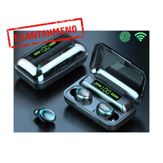 Ακουστικό In-ear Bluetooth Wireless earphones noice cancelling ANC, ENC με docking station F9-5 μαύρ