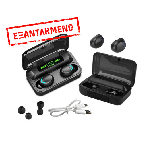 Ακουστικό In-ear Bluetooth Wireless earphones noice cancelling ANC, ENC με docking station F9-5 μαύρ