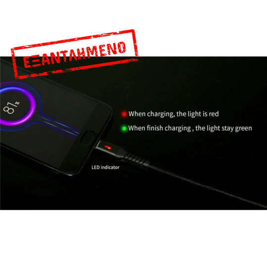 Καλώδιο 3A USB 2.0 σε Type-C Φόρτισης - Data με ένδειξη φόρτισης 1m Μαύρο Well CABLE-USB/USBC-1BK04-