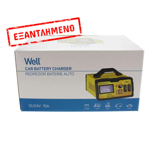 Φορτιστής-Επανορθωτής μπαταρίας αυτοκινήτου 12V, 24V, 15A Well CHAR-CAR-15121-WL Φορτιστής-Επανορθωτής μπαταρίας αυτοκινήτου 12V, 24V, 15A Well CHAR-CAR-15121-WL