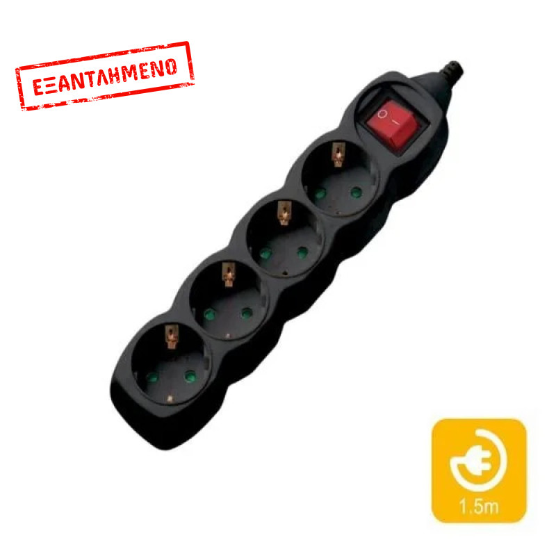 Πολύπριζα 4θ Με Διακόπτη 1,5M,3g1,5 μαύρο COM Πολύπριζα 4θ Με Διακόπτη 1,5M,3g1,5 μαύρο COM