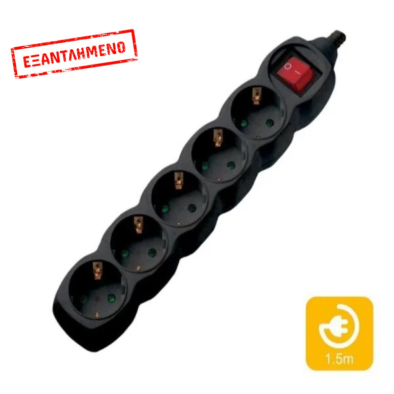 Πολύπριζα 5θ Με Διακόπτη 1,5M,3g1,5 μαύρο COM Πολύπριζα 5θ Με Διακόπτη 1,5M,3g1,5 μαύρο COM