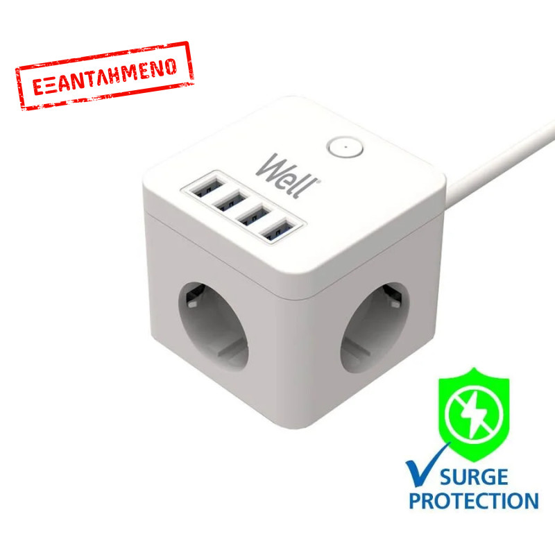 Πολύπριζο Well 3x Schuko και 4x USB 3m/3g1.5 με προστασία EXTS-3S3M-PROT/USB4-WL Πολύπριζο Well 3x Schuko και 4x USB 3m/3g1.5 με προστασία EXTS-3S3M-PROT/USB4-WL