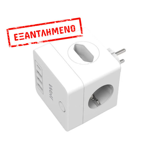 Πολύπριζο Well Κύβος 2x Schuko & 2x Euro με 3x USB Α & 1x USB Type-C PD20W με προστασία ELAD-2SH2EU-