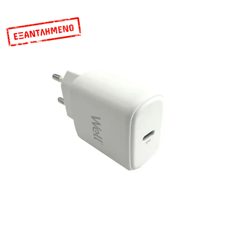 Universal USB-C FastTravel Wall Charger 5VDC/3A (20W) Λευκό Well PSUP-USB-WPD2004WE-WL