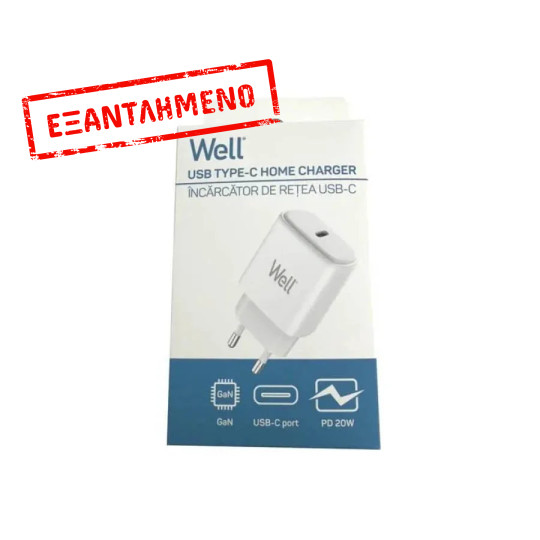 Universal USB-C FastTravel Wall Charger 5VDC/3A (20W) Λευκό Well PSUP-USB-WPD2004WE-WL