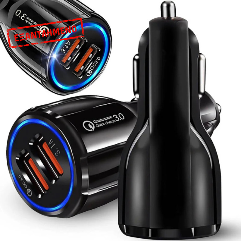 Universal 2xUSB Fast Car Charger QC 3.0 5V/3.1A Μαύρος Universal 2xUSB Fast Car Charger QC 3.0 5V/3.1A Μαύρος