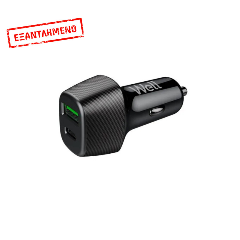 Well Universal DUAL USB 3.0/Type C Fast Car Charger 5V/3A 51W Μαύρος PSUP-USB-CPQ5101BK-WL