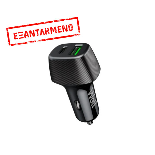 Well Universal DUAL USB 3.0/Type C Fast Car Charger 5V/3A 51W Μαύρος PSUP-USB-CPQ5101BK-WL