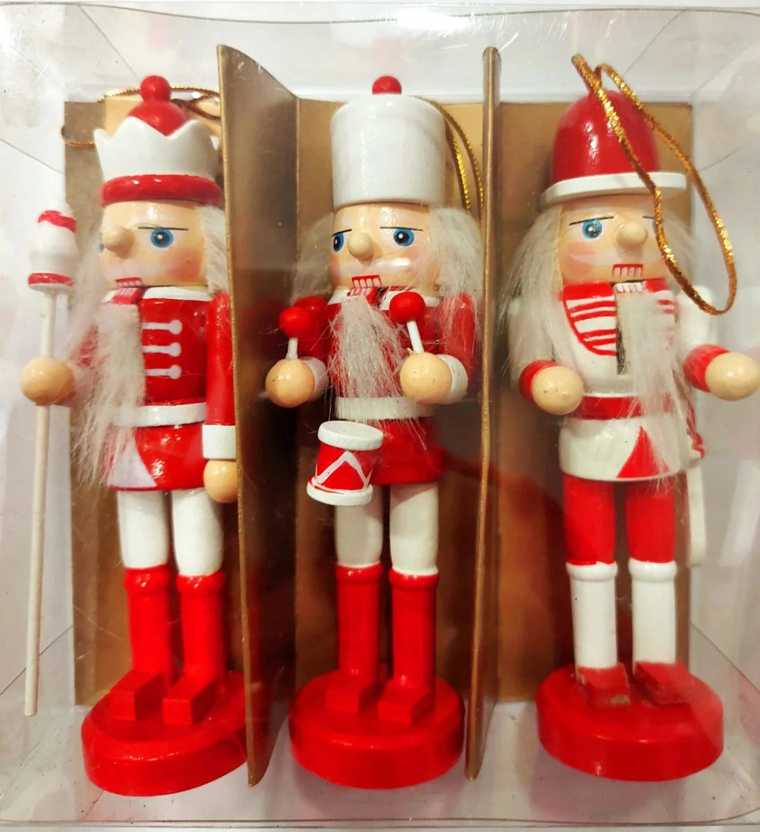 Christmas Nutcracker Set Hanging Wood Red Coloured 12 cm 3 PCS Christmas Nutcracker Set Hanging Wood Red Coloured 12 cm 3 PCS