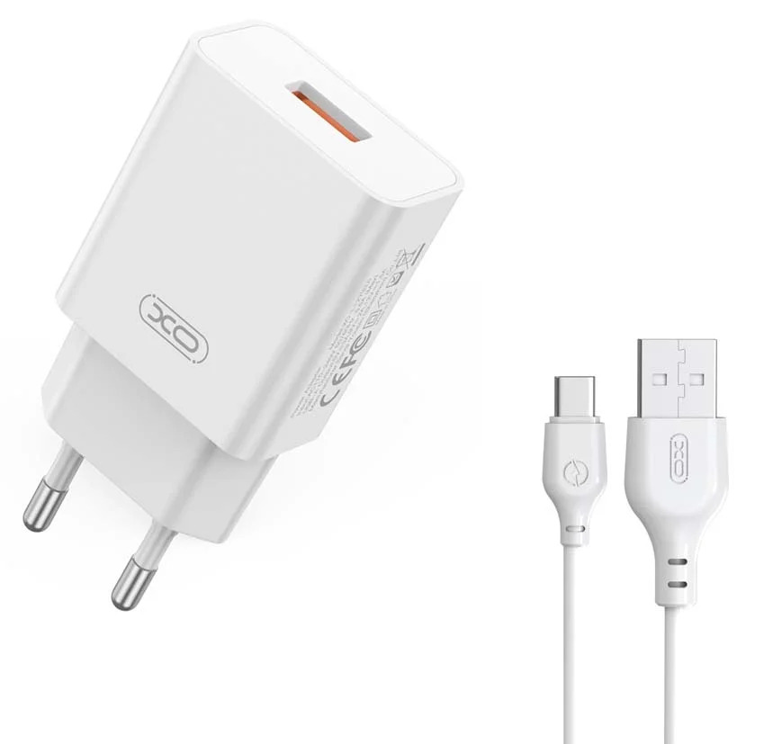 XO L127 USB-A QC18W Φορτιστής Γρήγορης Φόρτισης με Type-C Καλώδιο