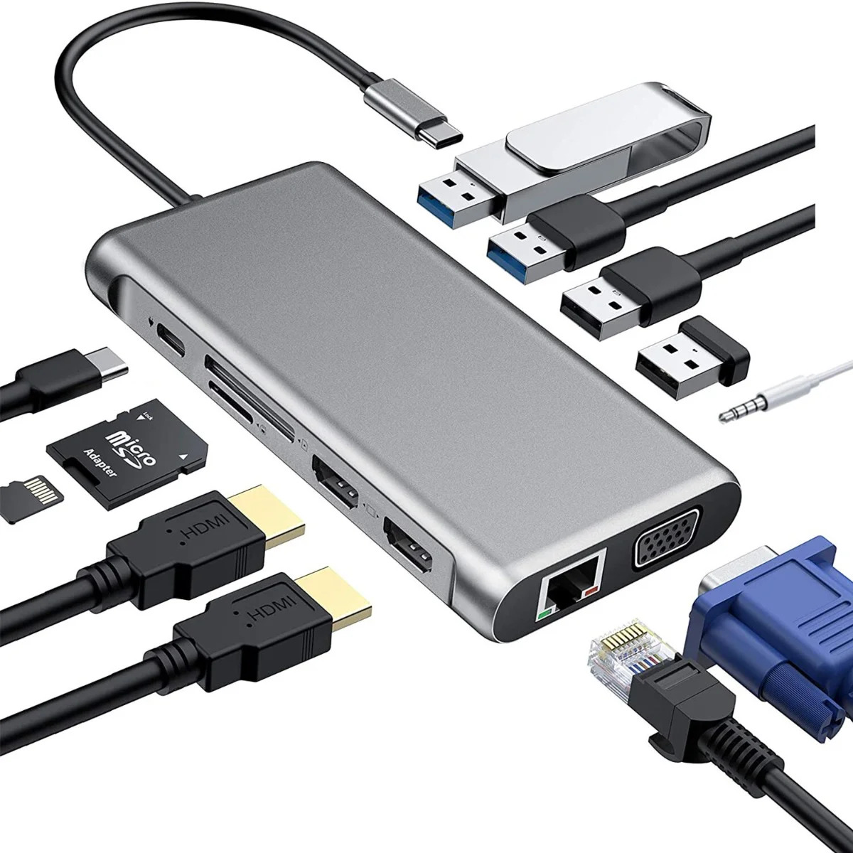 Μετατροπέας 12in1 USB C hub Dual HDMI USB2.0 x 4 Μετατροπέας 12in1 USB C hub Dual HDMI USB2.0 x 4