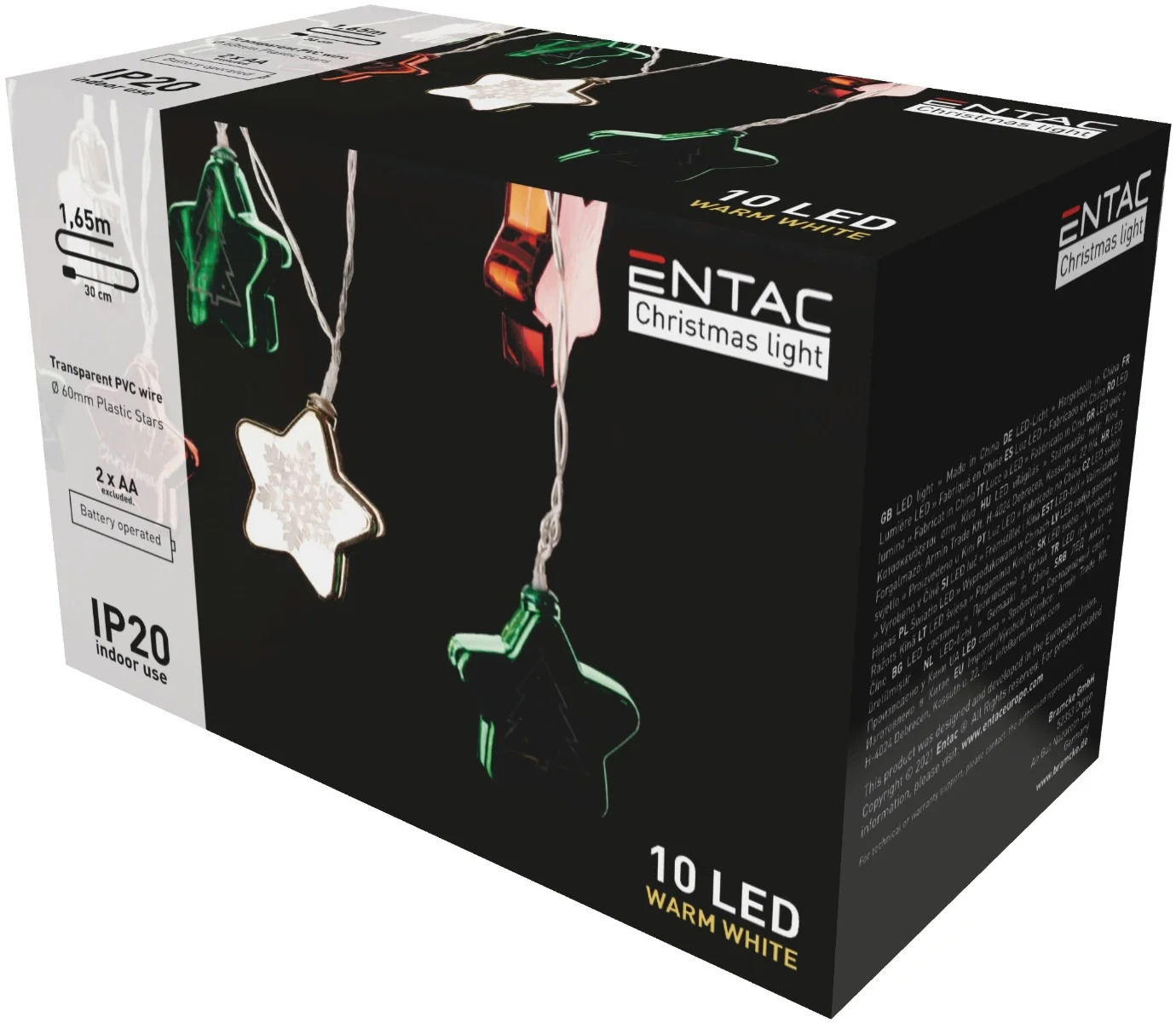 Entac Χριστουγεννιάτικα Εσωτερικά Πολύχρωμα Αστέρια 60mm 10 LED Θερμό 1,65m Entac Χριστουγεννιάτικα Εσωτερικά Πολύχρωμα Αστέρια 60mm 10 LED Θερμό 1,65m