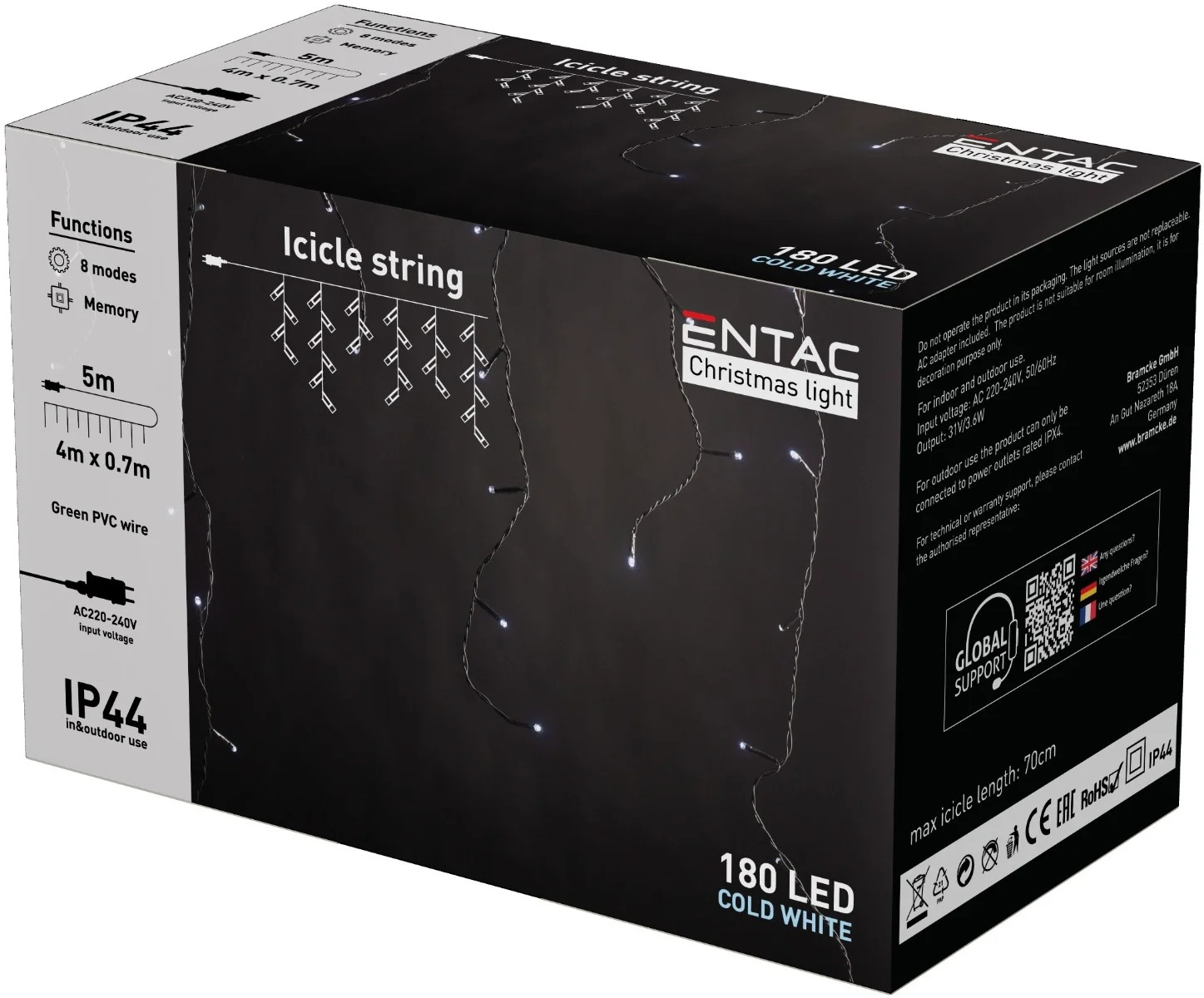 Entac Χριστουγεννιάτικα Κουρτίνα IP44 144 LED RGB 8x8 Λειτουργίες 1x1 Entac Χριστουγεννιάτικα Κουρτίνα IP44 144 LED RGB 8x8 Λειτουργίες 1x1