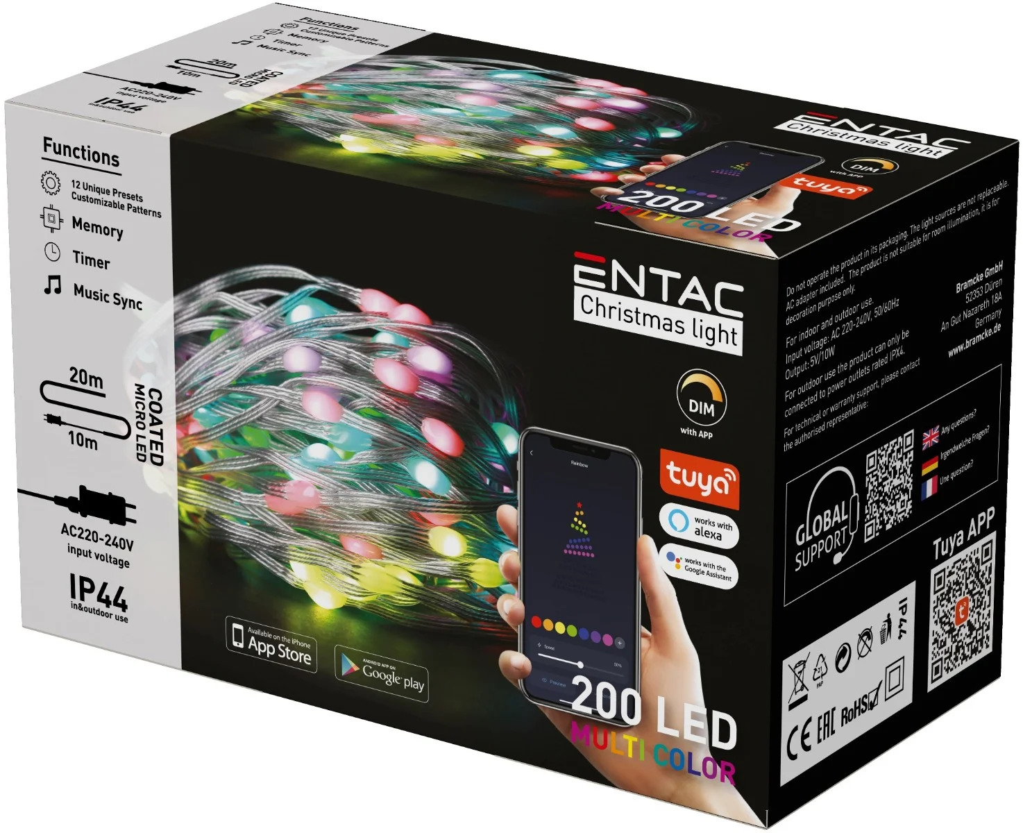 Entac Χριστουγεννιάτικα Λαμπάκια IP44 200 LED Σύρμα Πολύχρωμα Tuya APP Entac Χριστουγεννιάτικα Λαμπάκια IP44 200 LED Σύρμα Πολύχρωμα Tuya APP