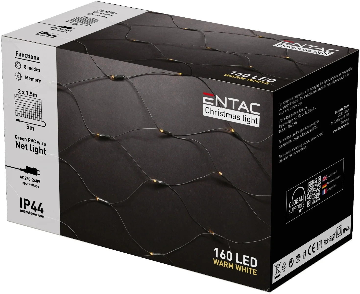 Entac Christmas Lights IP44 Net 160 LED 2m x 1,5m WW Entac Christmas Lights IP44 Net 160 LED 2m x 1,5m WW