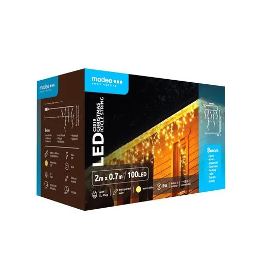 Modee Χριστουγεννιάτικα Φωτάκια LED με Τροφοδοτικό & Δυνατότητα Επέκτασης (100LED/2m/H70cm) Θερμό Λευκό