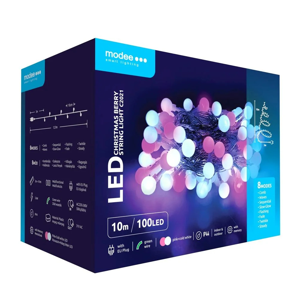 Modee Christmas LED Λαμπάκια Τύπου Berry με Βύσμα (100LED/10m/10cm) Ροζ & Ψυχρό Modee Christmas LED Λαμπάκια Τύπου Berry με Βύσμα (100LED/10m/10cm) Ροζ & Ψυχρό