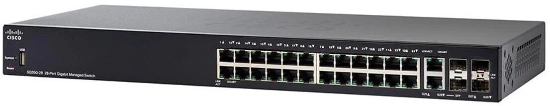 SWITCH CISCO SG350-28-K9 28-Ports Gigabit (4) 1G SFP w/ Rkmnts SWITCH CISCO SG350-28-K9 28-Ports Gigabit (4) 1G SFP w/ Rkmnts