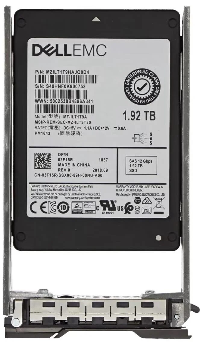 SSD Compellent 1.92TB SAS 2.5" 12G SSD Compellent 1.92TB SAS 2.5" 12G