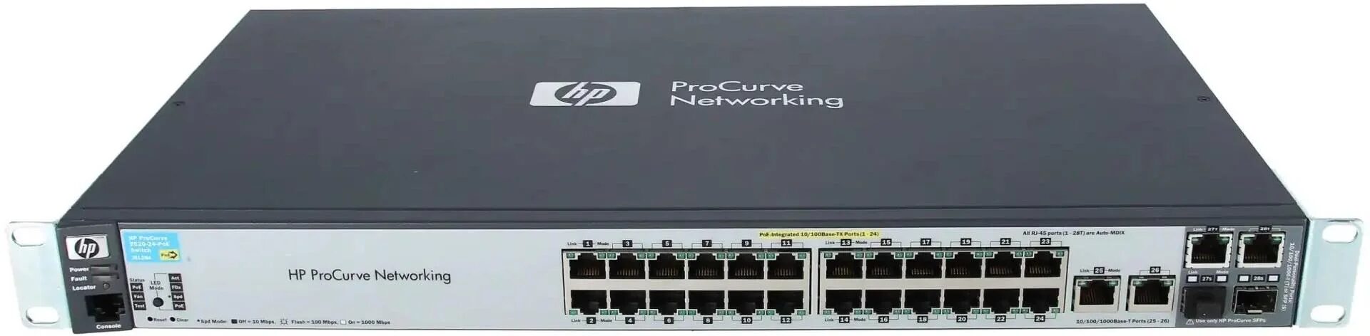 SWITCH HP PROCURVE 2520-24 24-Ports 10/100 (2) 1G SFP POE 24 4x 10BASE-T/100BASE-TX/1000BASE-T RJ-45 w/ Rkmnts SWITCH HP PROCURVE 2520-24 24-Ports 10/100 (2) 1G SFP POE 24 4x 10BASE-T/100BASE-TX/1000BASE-T RJ-45 w/ Rkmnts