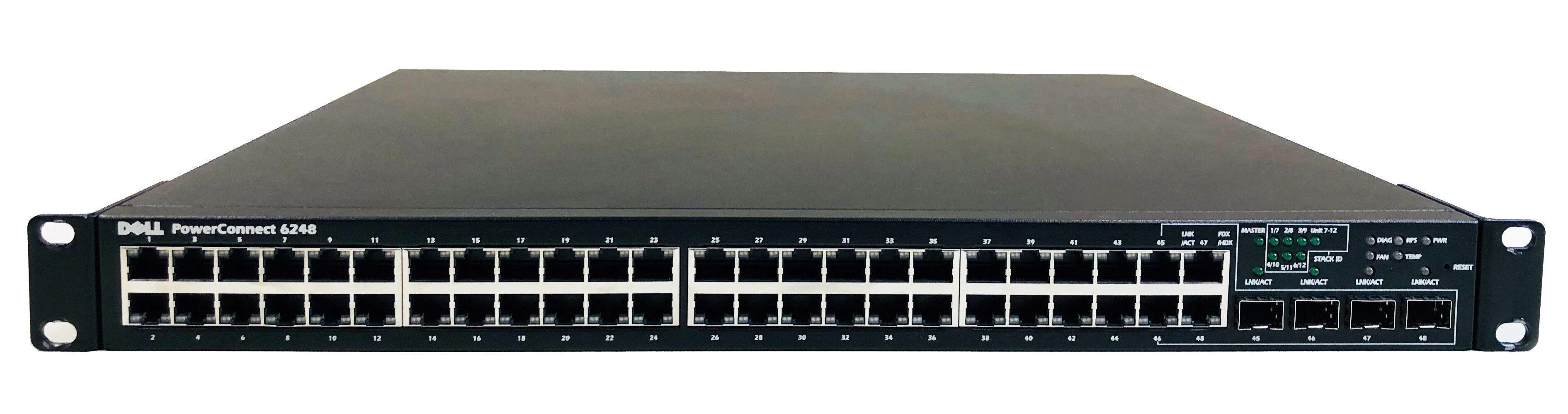 SWITCH DELL POWERCONNECT 6248 48-Ports Gigabit (4) 1G SFP /w 10GE XFP DUAL PORT STACKING MODULE (P/N: FJ727) w/ Rkmnts SWITCH DELL POWERCONNECT 6248 48-Ports Gigabit (4) 1G SFP /w 10GE XFP DUAL PORT STACKING MODULE (P/N: FJ727) w/ Rkmnts