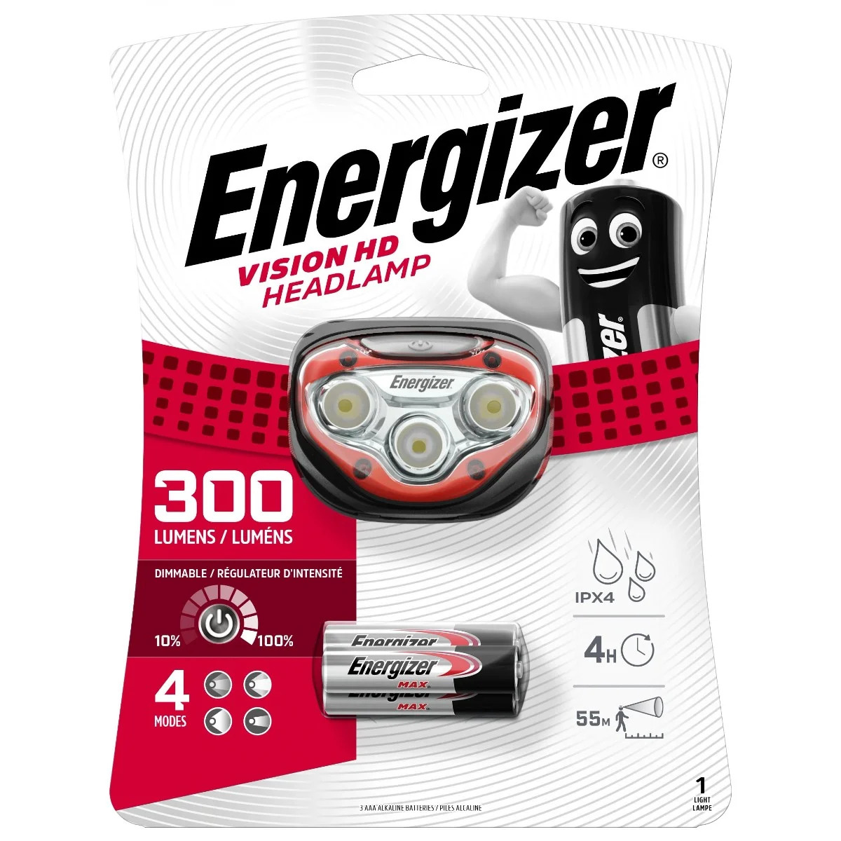 Φακός Κεφαλής Energizer Vision HD 3 Led 300 Lumens IPX4 με Μπαταρίες AAA 3 Τεμ. Κόκκινο Φακός Κεφαλής Energizer Vision HD 3 Led 300 Lumens IPX4 με Μπαταρίες AAA 3 Τεμ. Κόκκινο