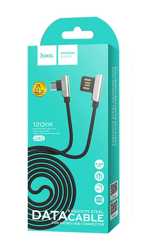Καλώδιο σύνδεσης Hoco U42 Exquisite Steel USB σε Micro-USB Fast Charging 2.4A Μαύρο 1.2m Καλώδιο σύνδεσης Hoco U42 Exquisite Steel USB σε Micro-USB Fast Charging 2.4A Μαύρο 1.2m