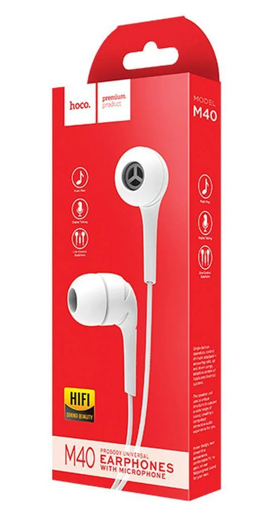 Hands Free Hoco M40 Prosody Earphones Stereo 3.5mm Λευκά με Μικρόφωνο και Πλήκτρο Λειτουργίας Hands Free Hoco M40 Prosody Earphones Stereo 3.5mm Λευκά με Μικρόφωνο και Πλήκτρο Λειτουργίας