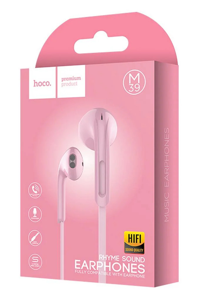 Hands Free Hoco M39 Rhyme Sound Earphones Stereo 3.5mm Ροζ με Μικρόφωνο και Πλήκτρο Λειτουργίας Hands Free Hoco M39 Rhyme Sound Earphones Stereo 3.5mm Ροζ με Μικρόφωνο και Πλήκτρο Λειτουργίας