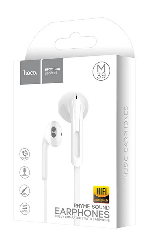 Hands Free Hoco M39 Rhyme Sound Earphones Stereo 3.5mm Λευκά με Μικρόφωνο και Πλήκτρο Λειτουργίας Hands Free Hoco M39 Rhyme Sound Earphones Stereo 3.5mm Λευκά με Μικρόφωνο και Πλήκτρο Λειτουργίας