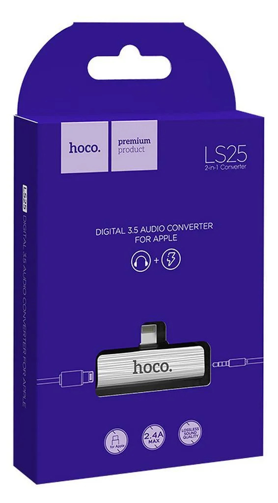 Αντάπτορας Hoco LS25 από Lightning σε 3.5mm και Lightning 2.0A Ασημί για Φόρτιση και Ήχο Αντάπτορας Hoco LS25 από Lightning σε 3.5mm και Lightning 2.0A Ασημί για Φόρτιση και Ήχο