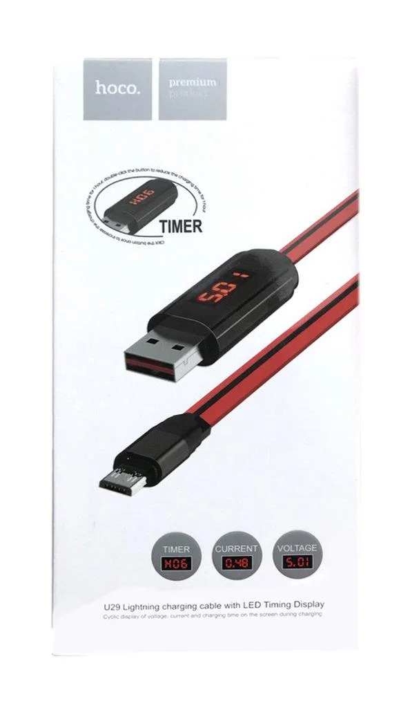 Καλώδιο σύνδεσης Hoco U29 LED Display USB σε Micro-USB 2.0A Fast Charging Κόκκινο 1m Καλώδιο σύνδεσης Hoco U29 LED Display USB σε Micro-USB 2.0A Fast Charging Κόκκινο 1m