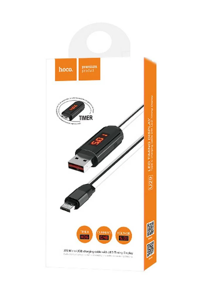 Καλώδιο σύνδεσης Hoco U29 LED Display USB σε Micro-USB Flat 2.0A Fast Charging Λευκό 1m Καλώδιο σύνδεσης Hoco U29 LED Display USB σε Micro-USB Flat 2.0A Fast Charging Λευκό 1m