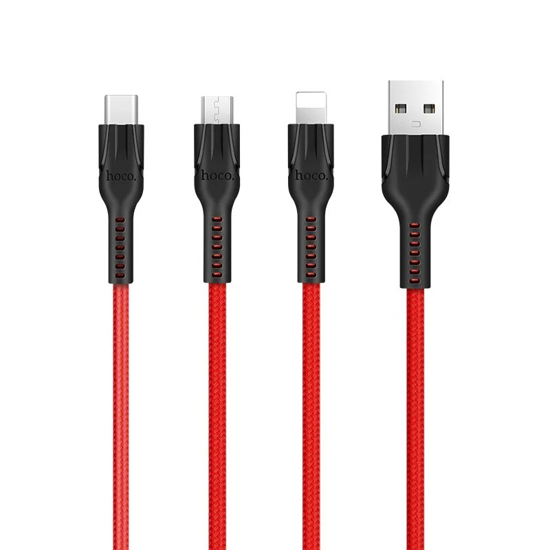 Καλώδιο σύνδεσης Hoco U31 Benay 3 σε 1 USB σε Micro-USB, Lightning, USB-C Braided Κόκκινο 1.2m Καλώδιο σύνδεσης Hoco U31 Benay 3 σε 1 USB σε Micro-USB, Lightning, USB-C Braided Κόκκινο 1.2m