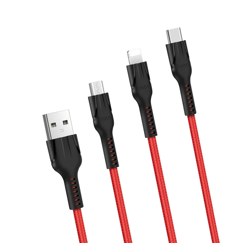 Καλώδιο σύνδεσης Hoco U31 Benay 3 σε 1 USB σε Micro-USB, Lightning, USB-C Braided Κόκκινο 1.2m Καλώδιο σύνδεσης Hoco U31 Benay 3 σε 1 USB σε Micro-USB, Lightning, USB-C Braided Κόκκινο 1.2m