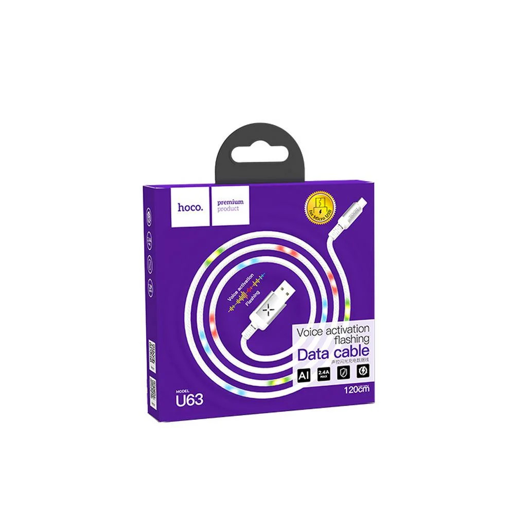 Καλώδιο σύνδεσης Hoco U63 Spirit USB σε Micro-USB 2.4A και Φωτεινές Ενδείξεις με Ηχητικό Αισθητήρα Λευκό 1.2m Καλώδιο σύνδεσης Hoco U63 Spirit USB σε Micro-USB 2.4A και Φωτεινές Ενδείξεις με Ηχητικό Αισθητήρα Λευκό 1.2m
