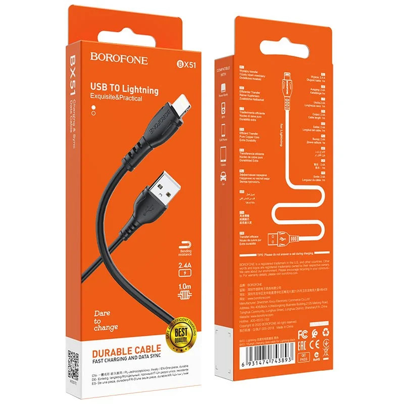Καλώδιο Borofone BX51 Triumph USB σε Lightning 2.4A Μαύρο 1m Καλώδιο Borofone BX51 Triumph USB σε Lightning 2.4A Μαύρο 1m